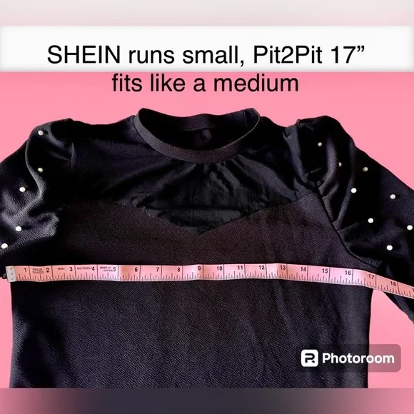 SHEIN sexy lil top, mesh & pearl accents on black, mock turtleneck, M. NWOT - Picture 3 of 8